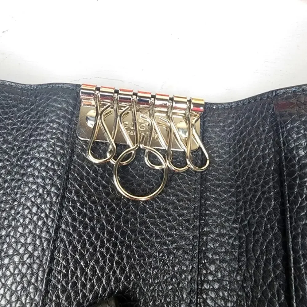 Gucci Black Pebbled Leather Silver Six Key Holder EUC